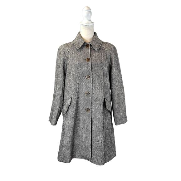 J. Crew Herringbone Car Coat Wool Overcoat Gray Winter - Picture 2 of 11